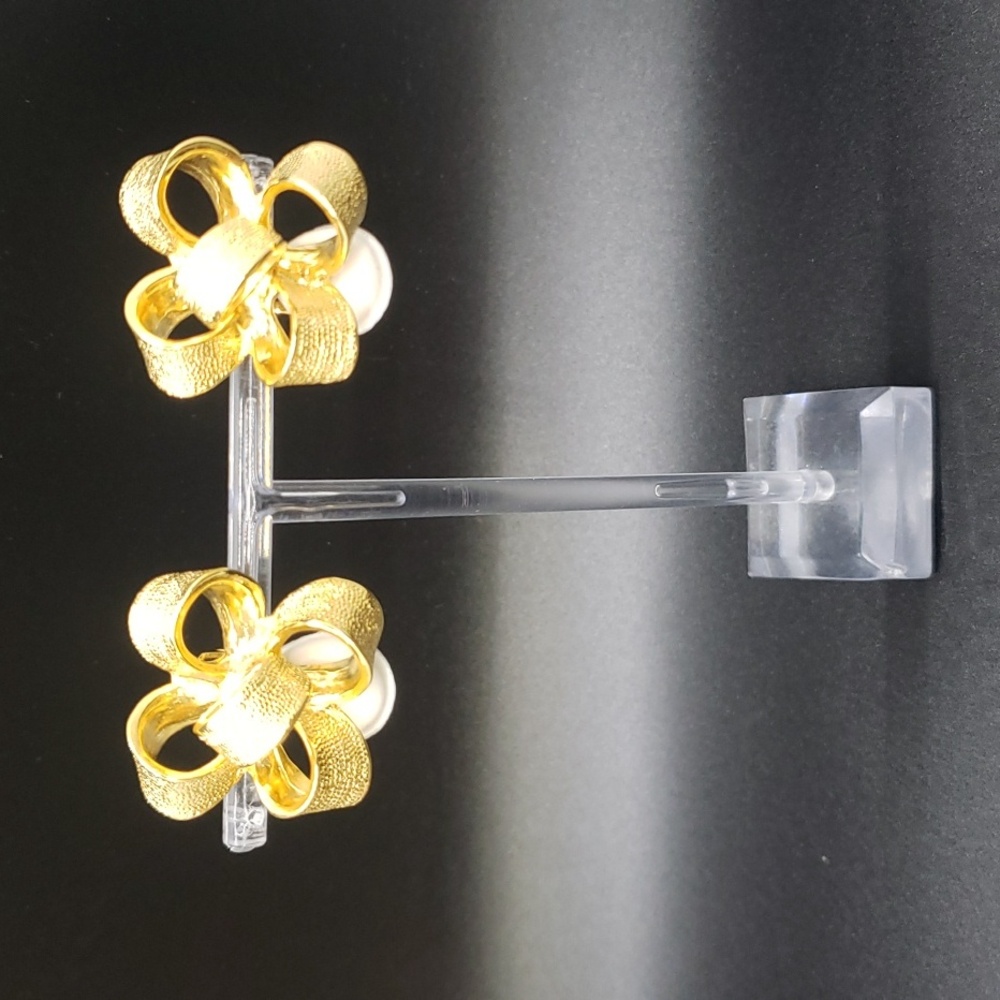 VTG KJL SIGNED Kenneth Jay Lane Gold Ribbon Bow Clip On Earrings